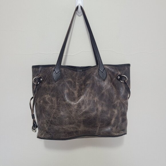 FreeBird Mara Distressed Gray Leather Marbled Large Travel Tote Shoulder Bag - Picture 1 of 8